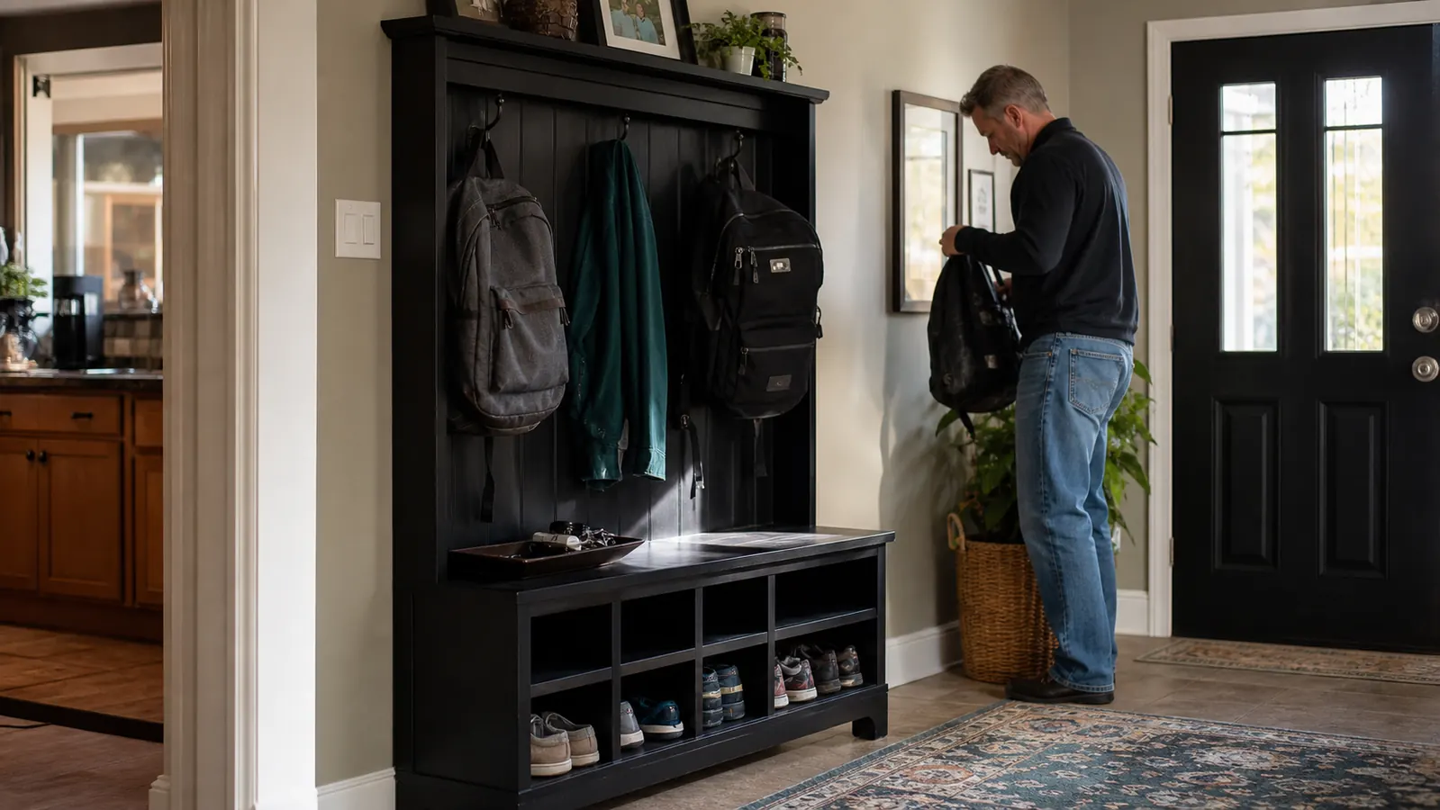How to Set Up a Mudroom Drop Zone with a Hall Tree Bench
